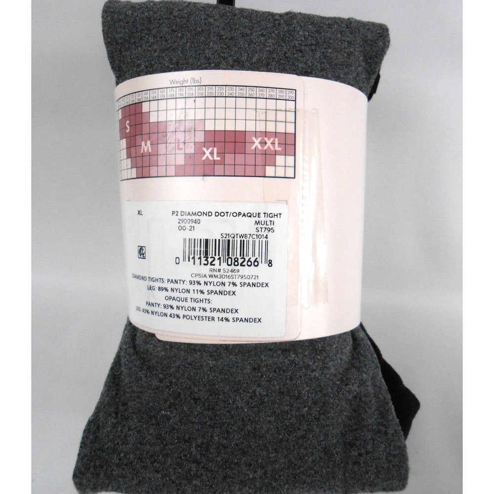 2x Secret Treasures Women's Black Diamond Dot & Gray Opaque 2 Pack Tights XL New - Picture 4 of 4